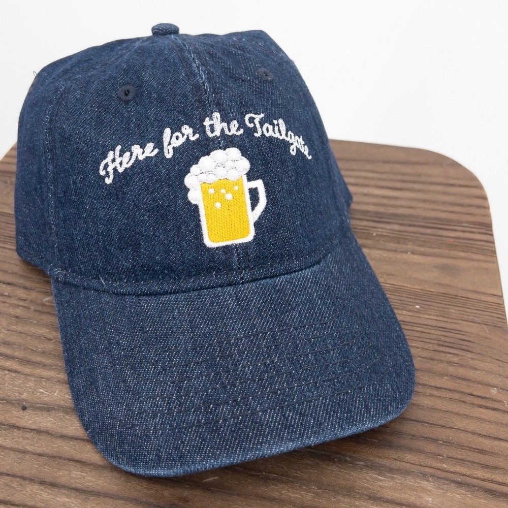 Anthropologie Here for the Tailgate Denim Baseball Cap Dark Blue Beer Hat NWT